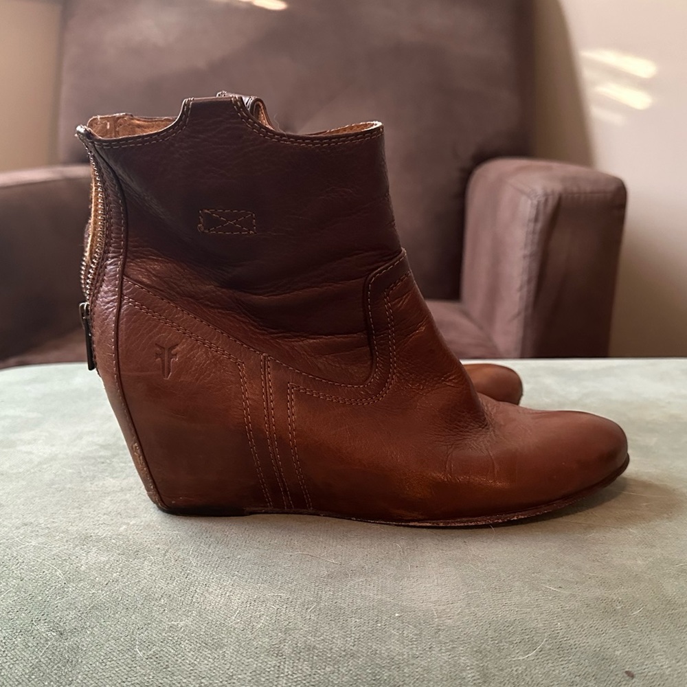 Gently worn Frye wedge booties.